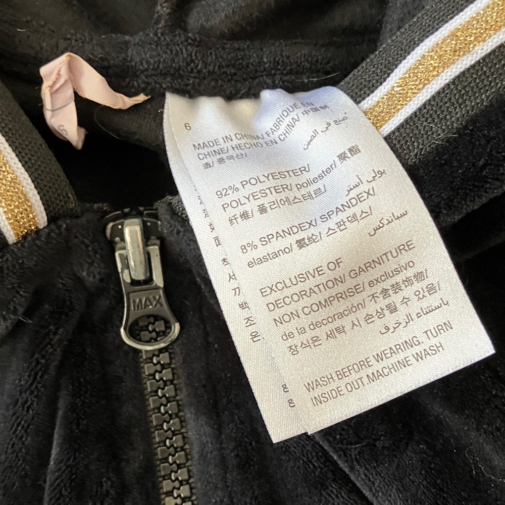 Size 6 Ideology Black Velour Hoodie & Jogger Set with gold Stripe - Picture 2 of 3